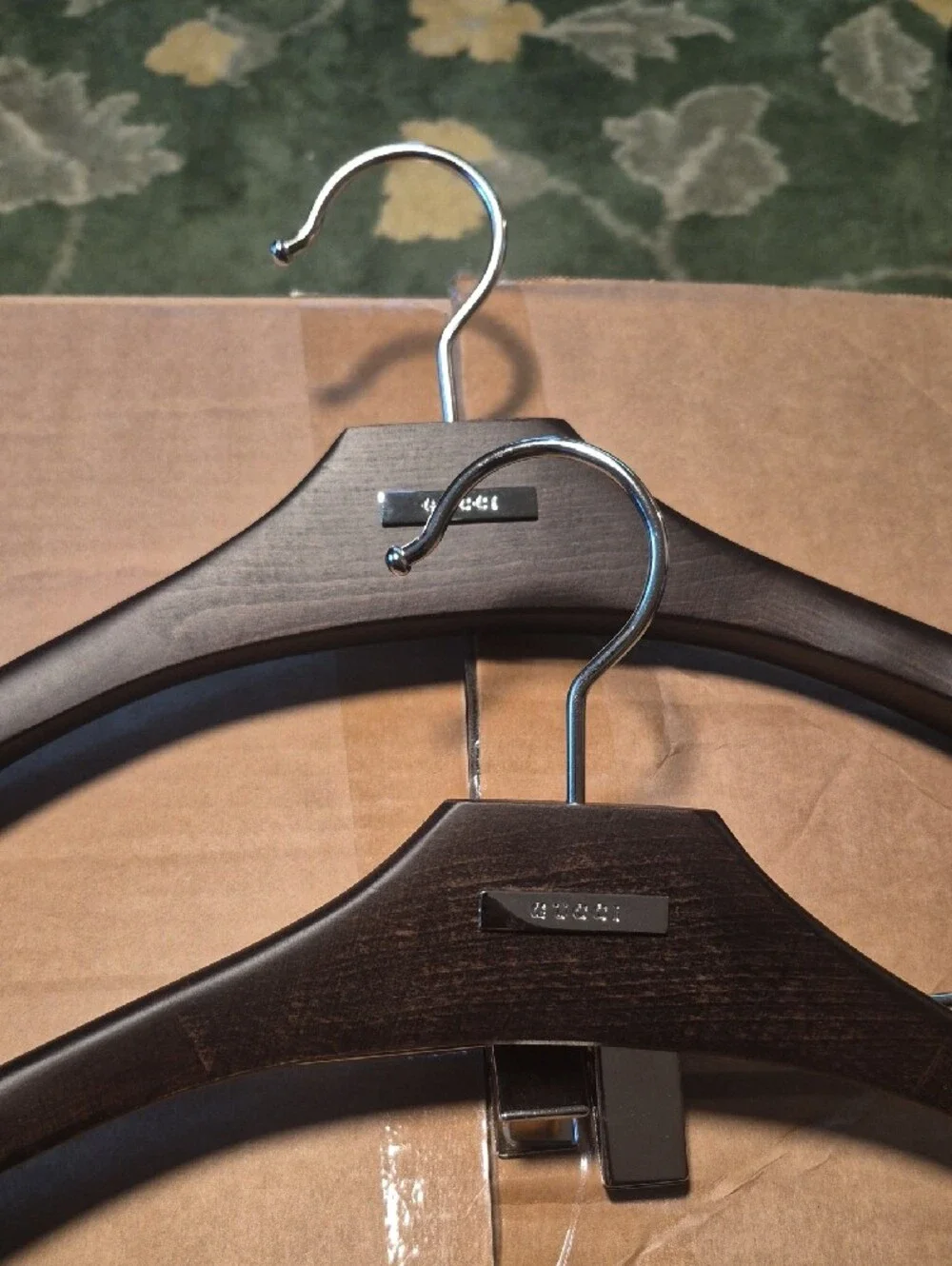 Gucci Dark Brown Wood Suit Hangers with Silver Metal Accents